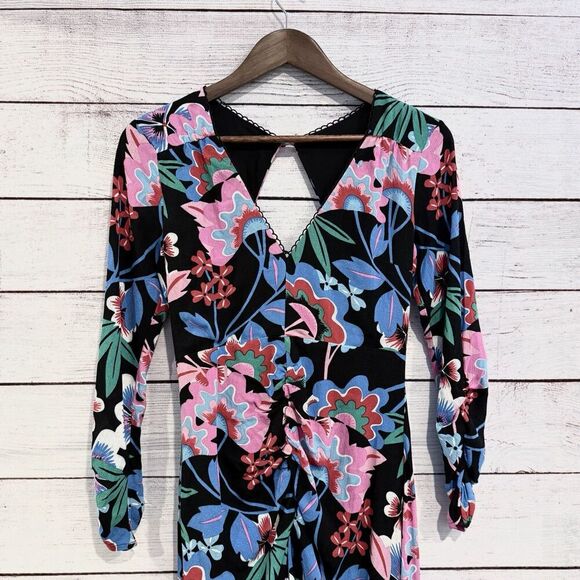 Anthropologie Maeve Ruched Floral Maxi Dress Long Sleeve Size 00 Boho Chic - Picture 4 of 15